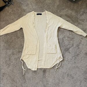 Beige Knit Cardigan with Lace-Up Sides